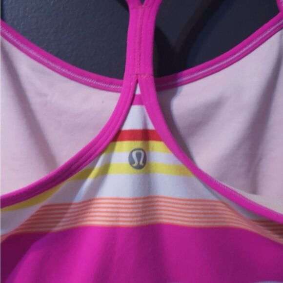 Lululemon Striped Pink Multicolor Y Back Women's Tank Top - Picture 2 of 4